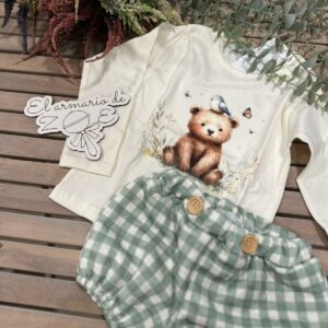 Conjunto niño oso con pájaro